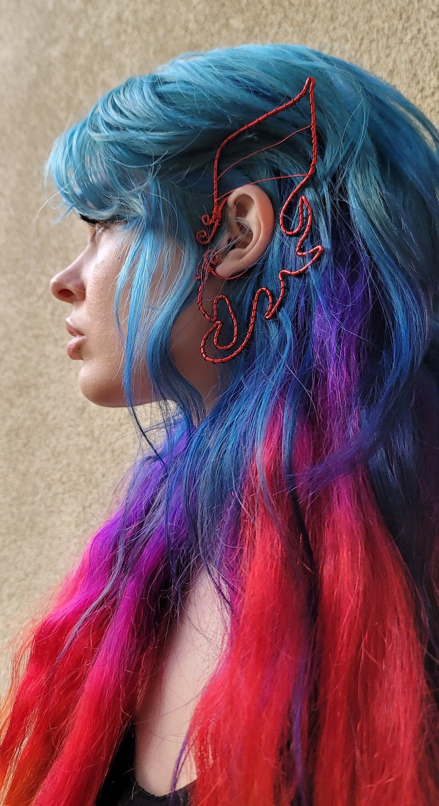 Dragon Fire Ear Wings Red Wire Wing Ear Cuff Fantasy Fire Jewelry Adjustable Unisex Cosplay Accessory
