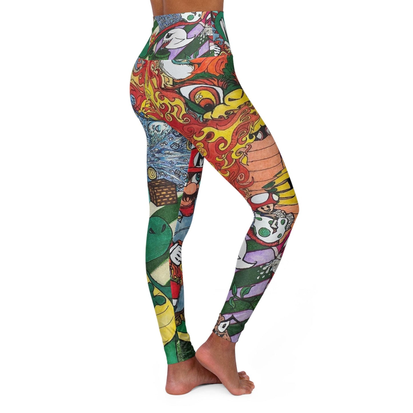 Hand Drawn Mario All Over Print High Waisted Yoga Leggings