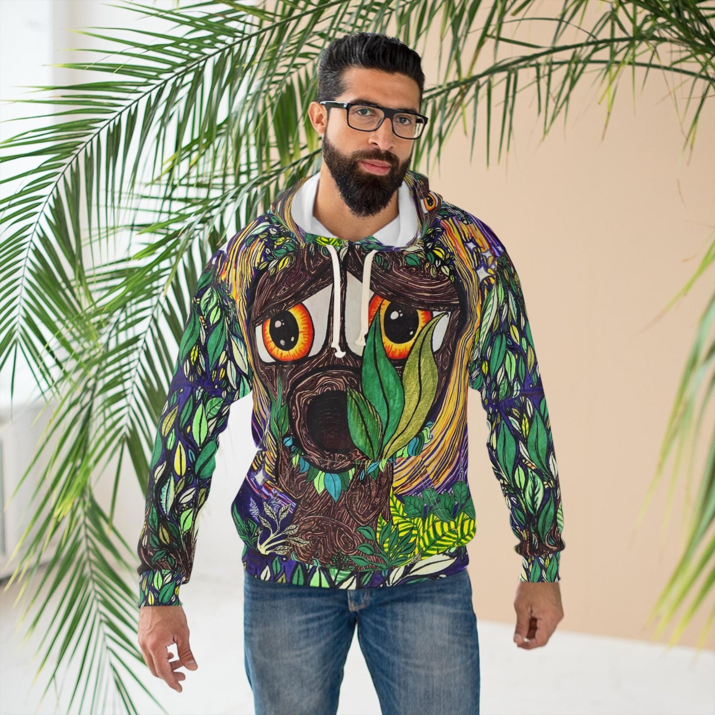 Woodland Deku Scrub Hoodie Hand Drawn All-Over Print Nature Illustration Sweatshirt