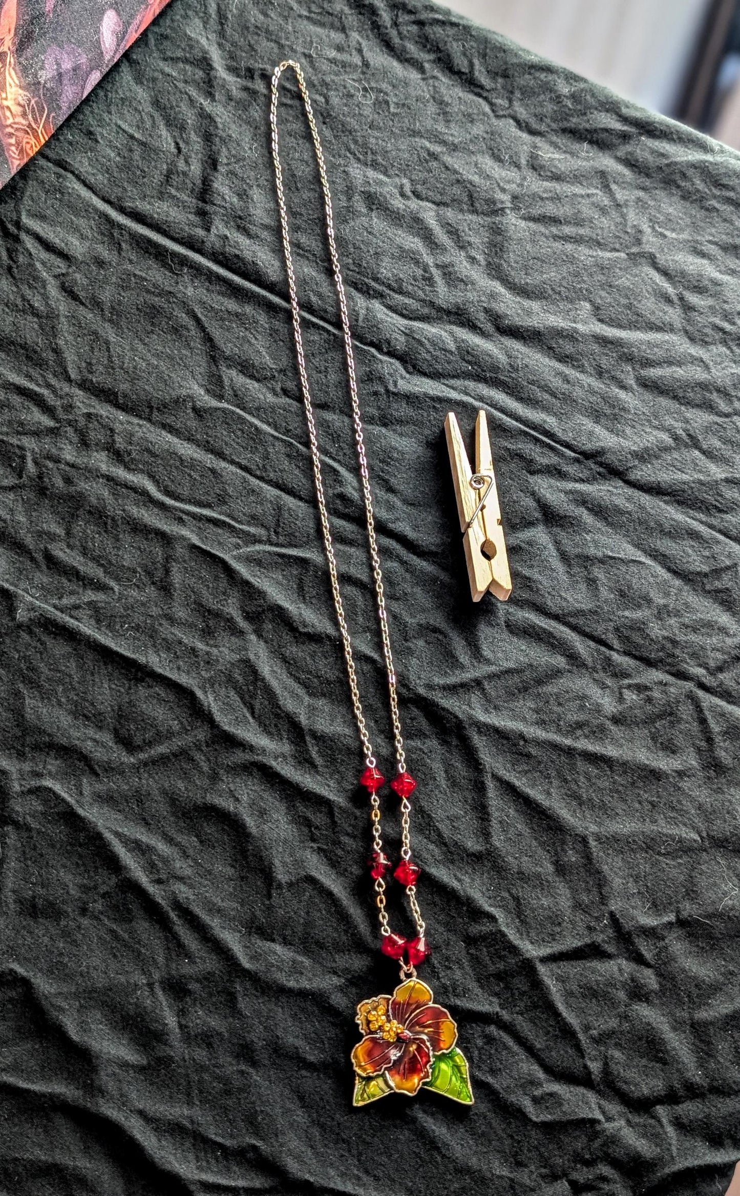 Enchanted Hibiscus Necklace Silver Chain Necklace with Diamond Beading Red Hibiscus Flower Pendant Charm Tropical Floral Jewelry Beach Gift