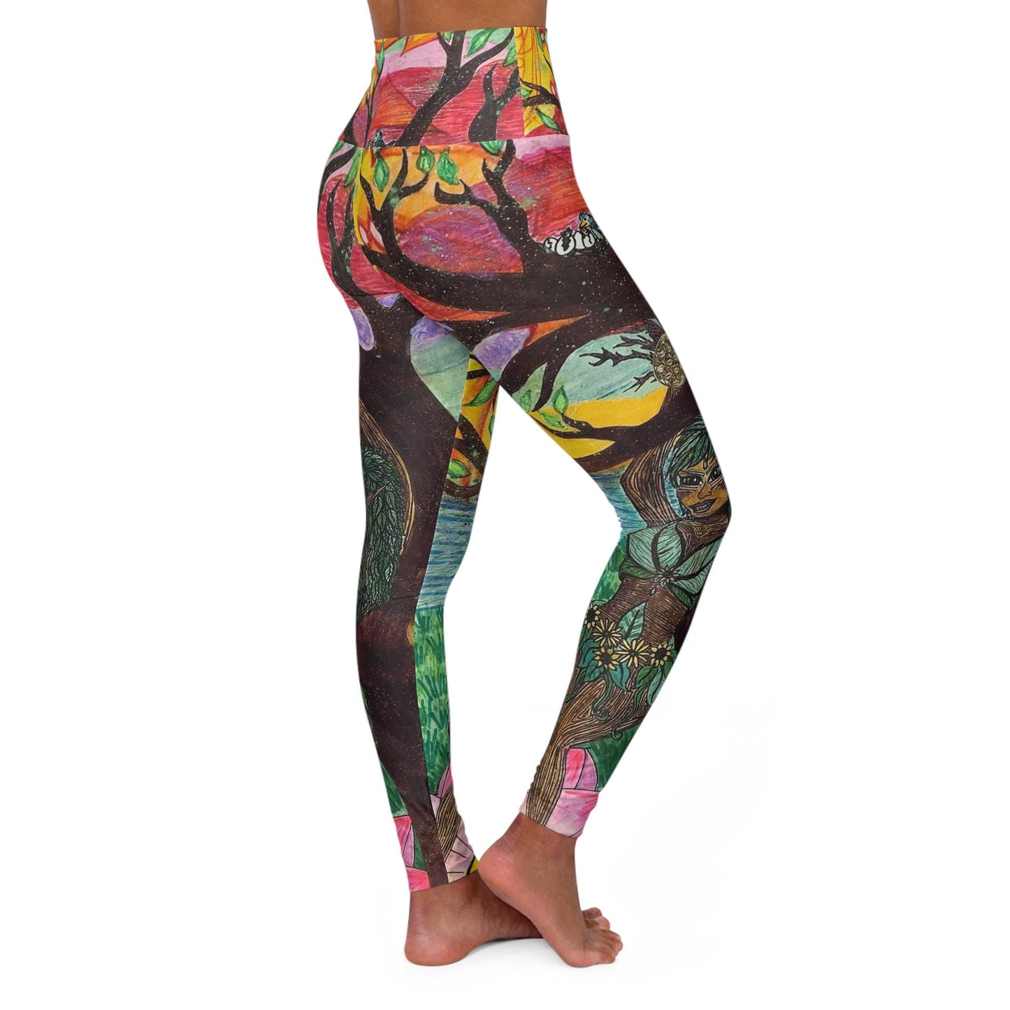 Hand Drawn Gaia Tree All Over Print High Waisted Yoga Leggings