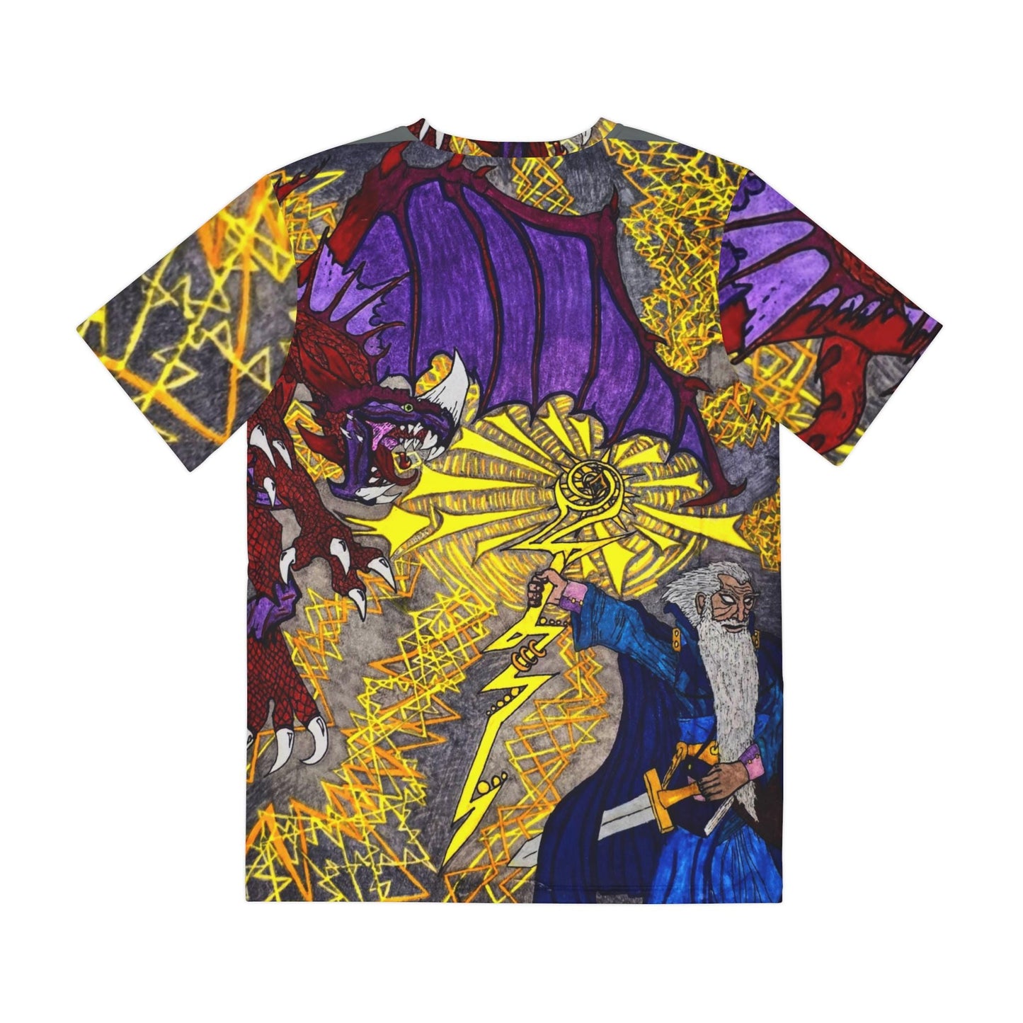 Unisex Polyester Tee Wizard vs Dragon Hand Drawn All Over Print