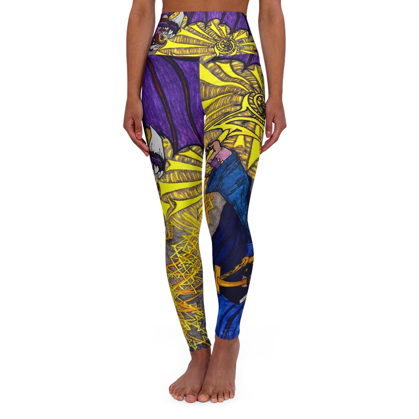 Hand Drawn Wizard Dragon All Over Print High Waisted Yoga Leggings