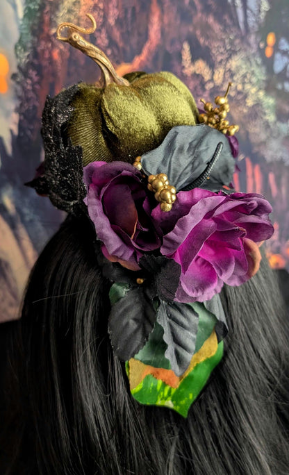Nightshade Green Pumpkin Headdress Violet Rose Gold Berry Crown Autumn Faerie Headpiece Fall Harvest Wedding Hair Accessory Woodland Leaves