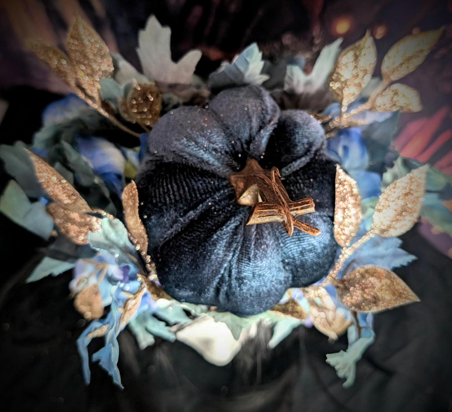 Reversible Blue Pumpkin Queen Headdress Fantasy Halloween Crown Maple Leaf Headpiece Autumn Wedding Tiara Fairy Costume Fall Bride Bridal