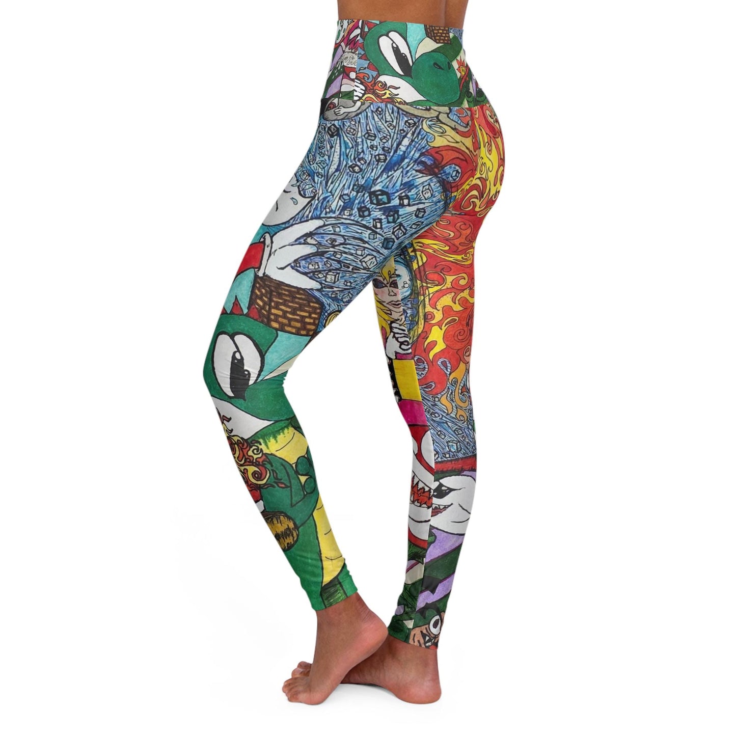 Hand Drawn Mario All Over Print High Waisted Yoga Leggings