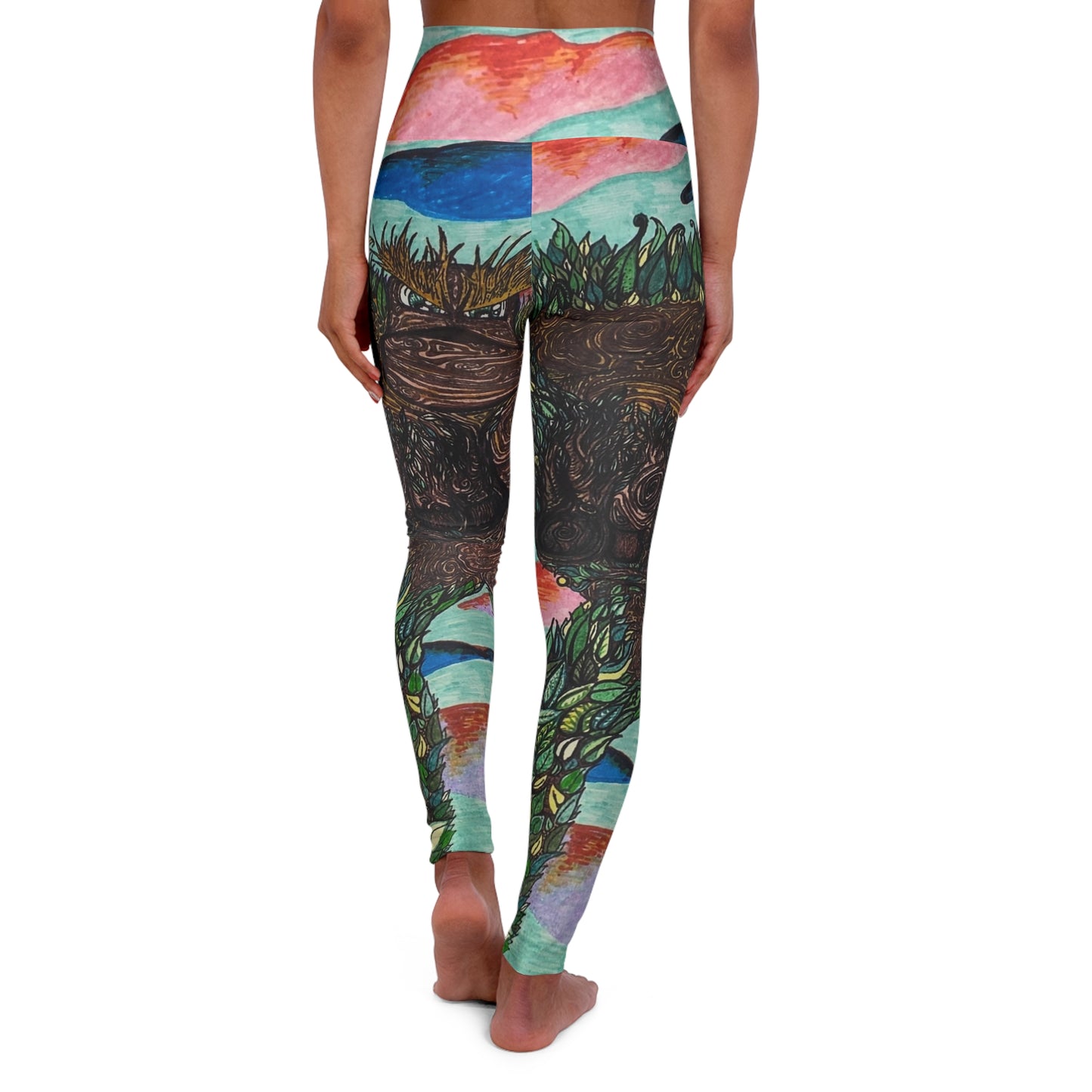Hand Drawn Colossus Tree All Over Print High Waisted Yoga Leggings