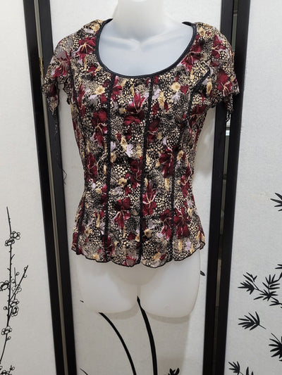 Floral Fae Panel Blouse Black Red Beige Lace Top Short Tendril Sleeves Fairy Festival Shirt Gothic Boho Cottagecore Witch Fantasy Clothing