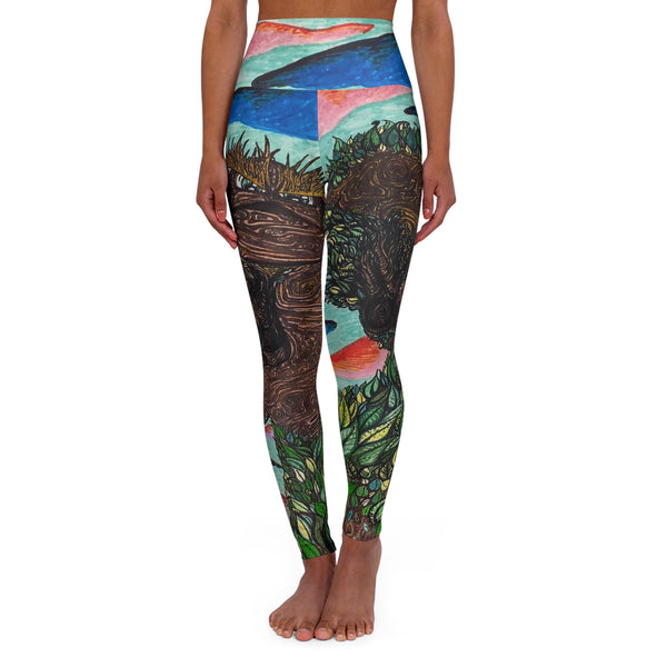 Hand Drawn Colossus Tree All Over Print High Waisted Yoga Leggings
