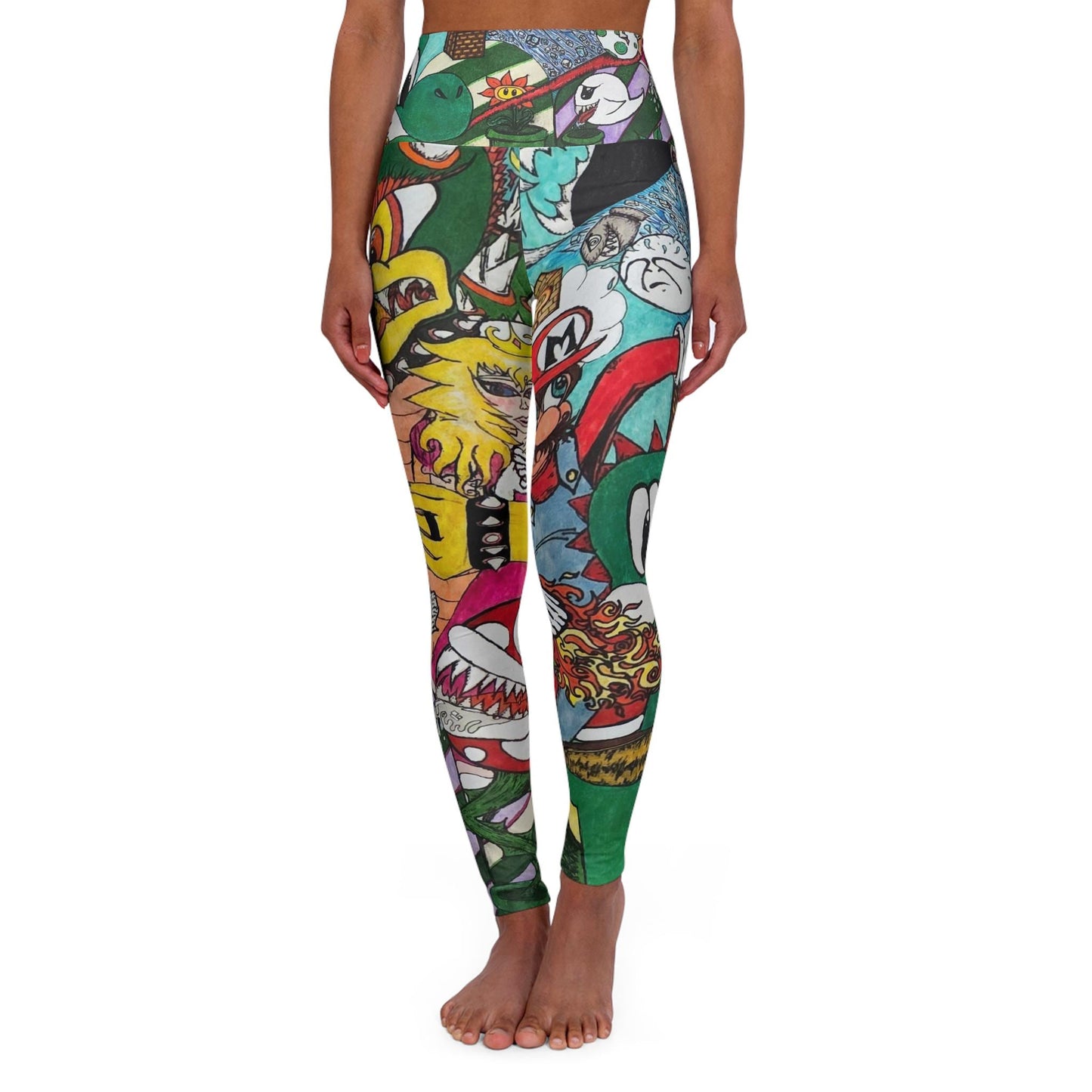 Hand Drawn Mario All Over Print High Waisted Yoga Leggings