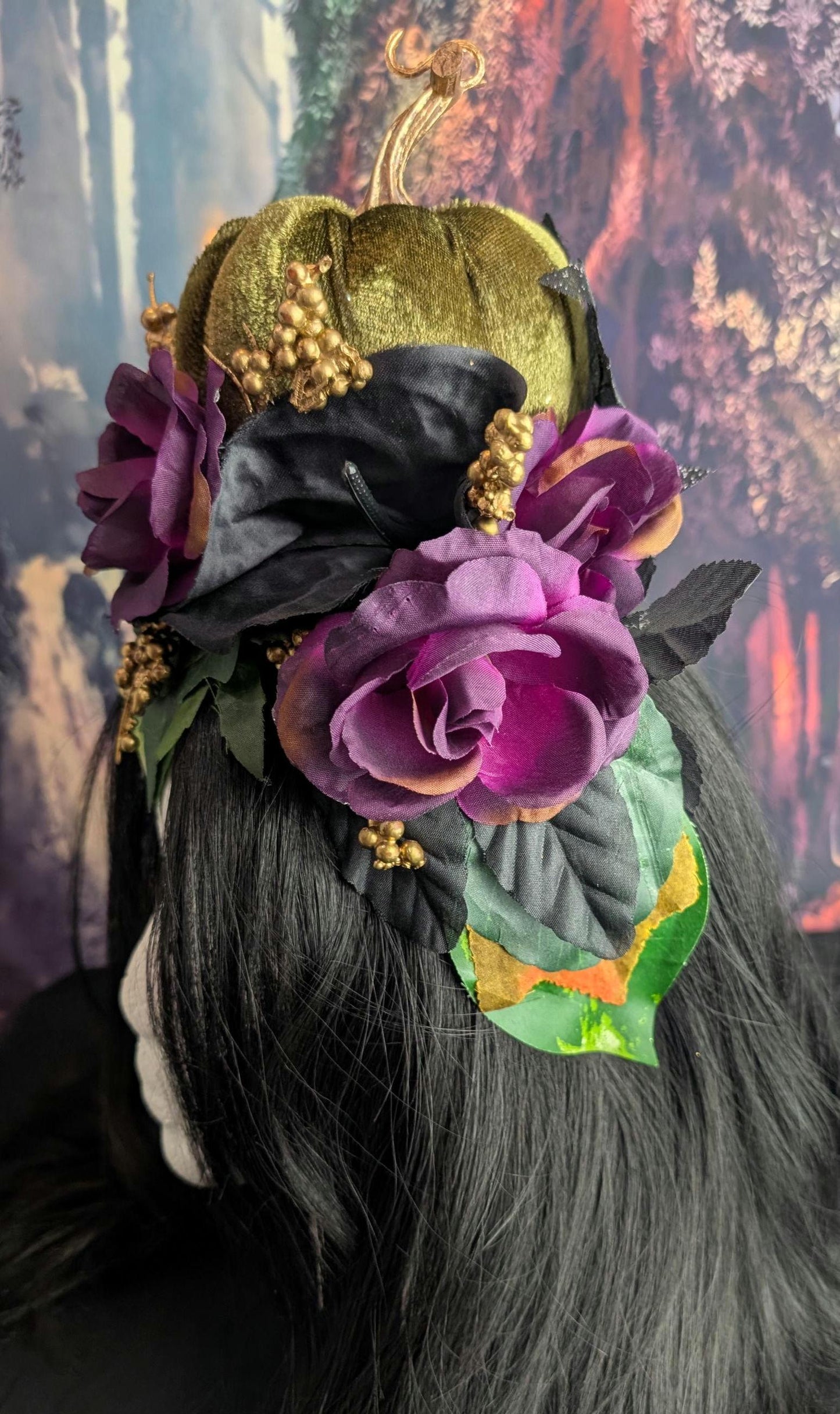 Nightshade Green Pumpkin Headdress Violet Rose Gold Berry Crown Autumn Faerie Headpiece Fall Harvest Wedding Hair Accessory Woodland Leaves
