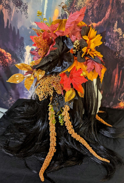 Fall Pumpkin Queen Headdress Sunflower Maple Leaf Crown Autumn Festival Headpiece Halloween Harvest Costume Faerie Fantasy Wedding