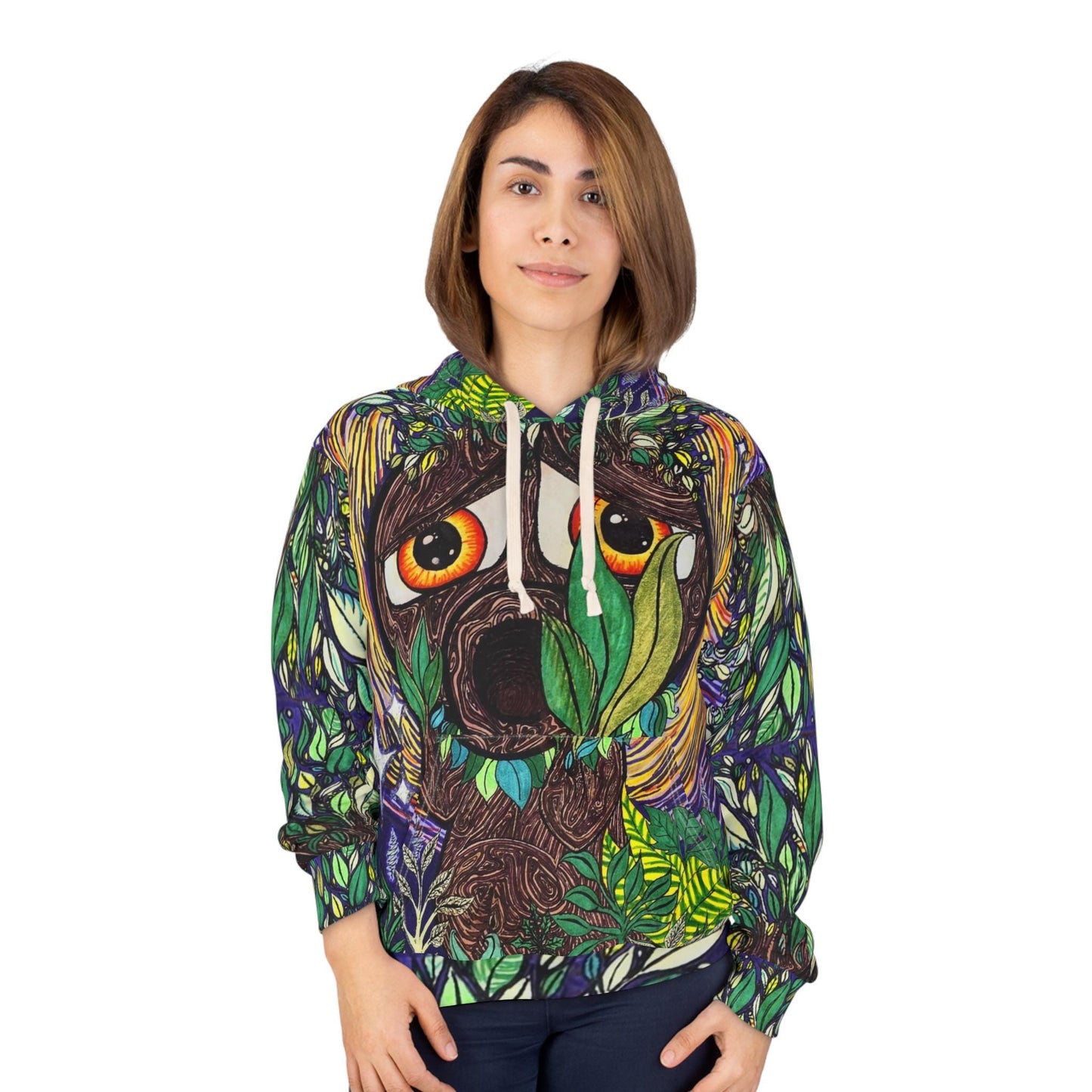 Woodland Deku Scrub Hoodie Hand Drawn All-Over Print Nature Illustration Sweatshirt