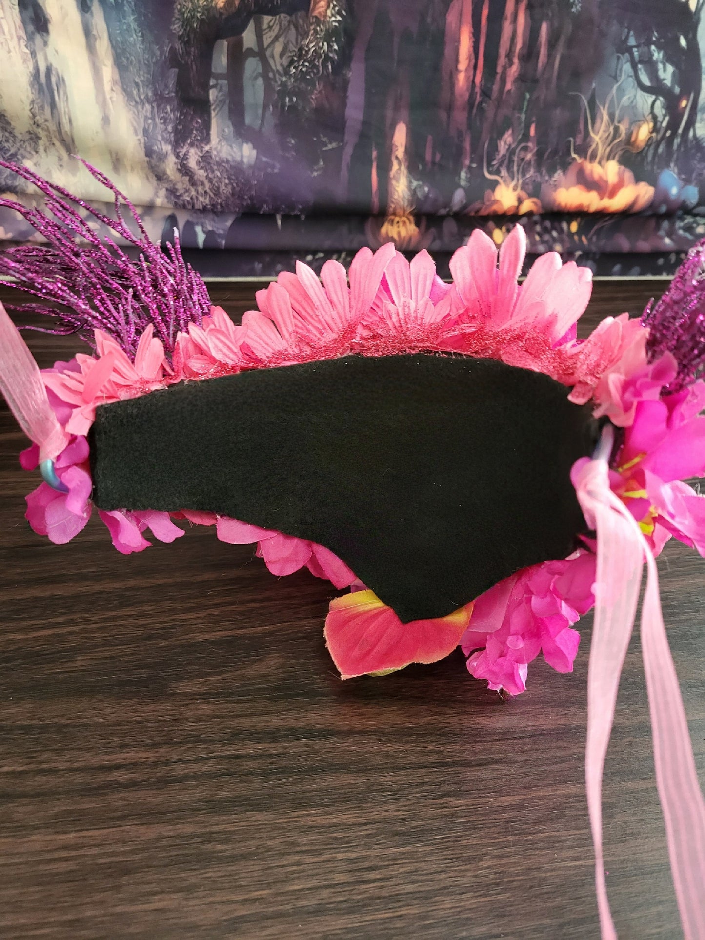 Unicorn Queen Headdress Hot Pink Flower Crown Gold Dragon Horns Fantasy Cosplay Headpiece Festival Costume Fairycore Faerie Accessories