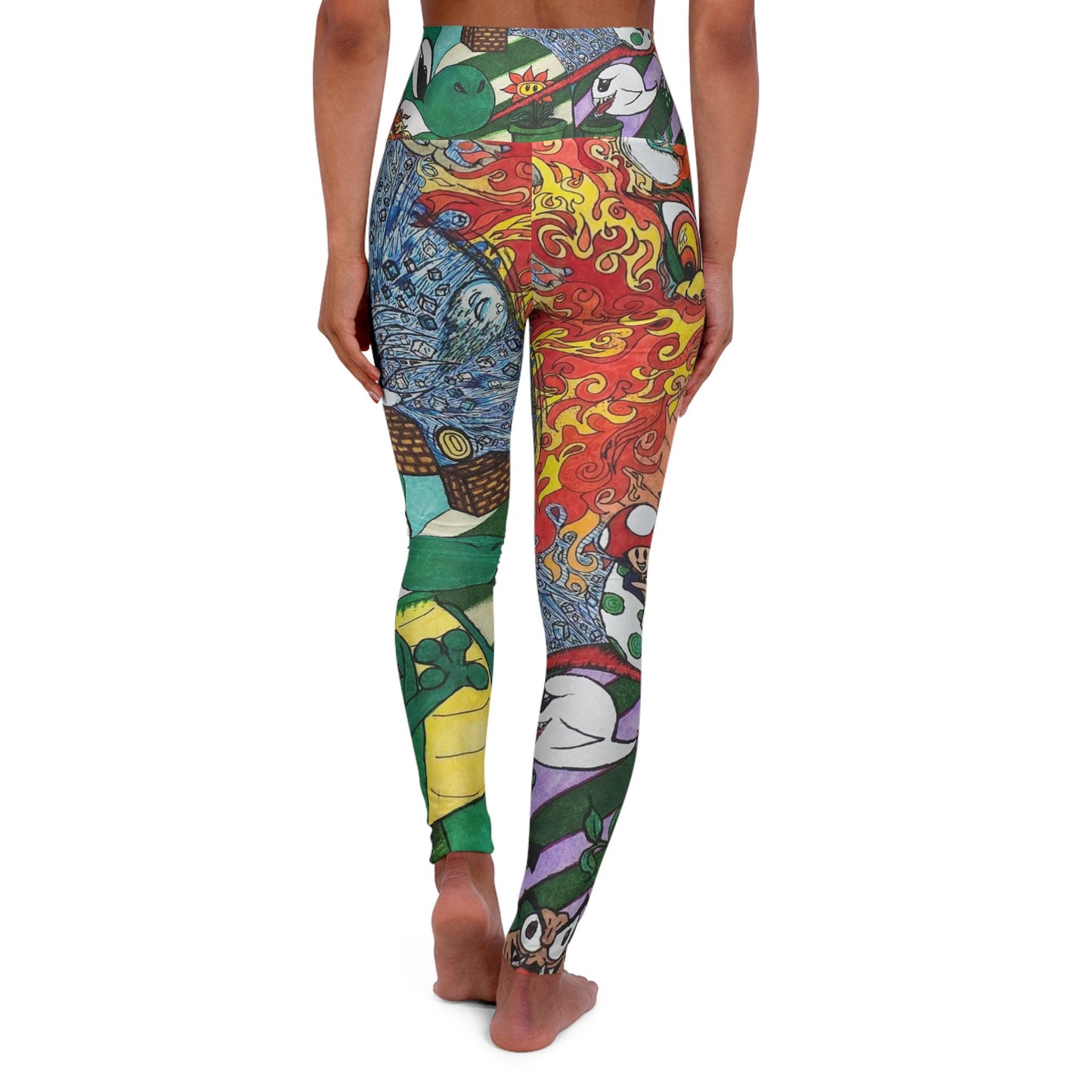 Hand Drawn Mario All Over Print High Waisted Yoga Leggings
