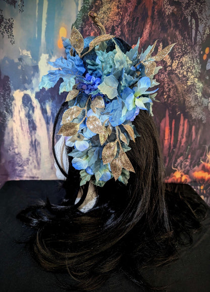 Reversible Blue Pumpkin Queen Headdress Fantasy Halloween Crown Maple Leaf Headpiece Autumn Wedding Tiara Fairy Costume Fall Bride Bridal