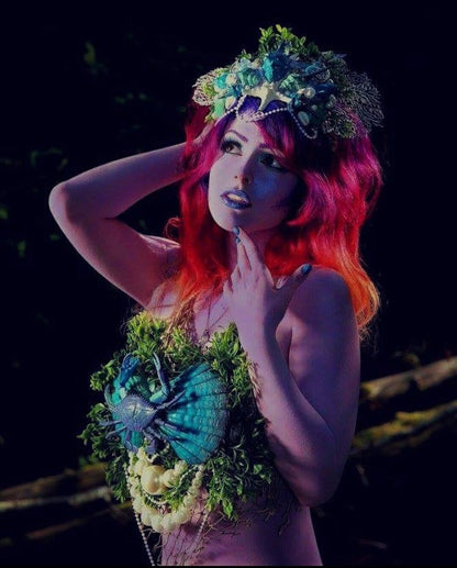 Glamorous Mermaid Costume Set Iridescent Mermaid Tail Seashell Bra Ocean Crown Fantasy Cosplay Outfit Siren Sea Goddess Costume Complete