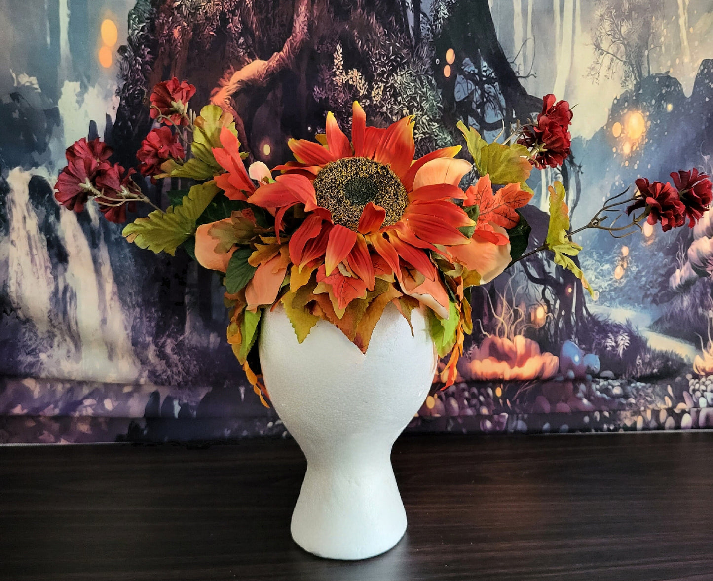 Goddess of Autumn Reversible Crown Fall Flower Crown Sunflower Orange Red Flowers Green Leaf Headdress Festival Cosplay Headpiece