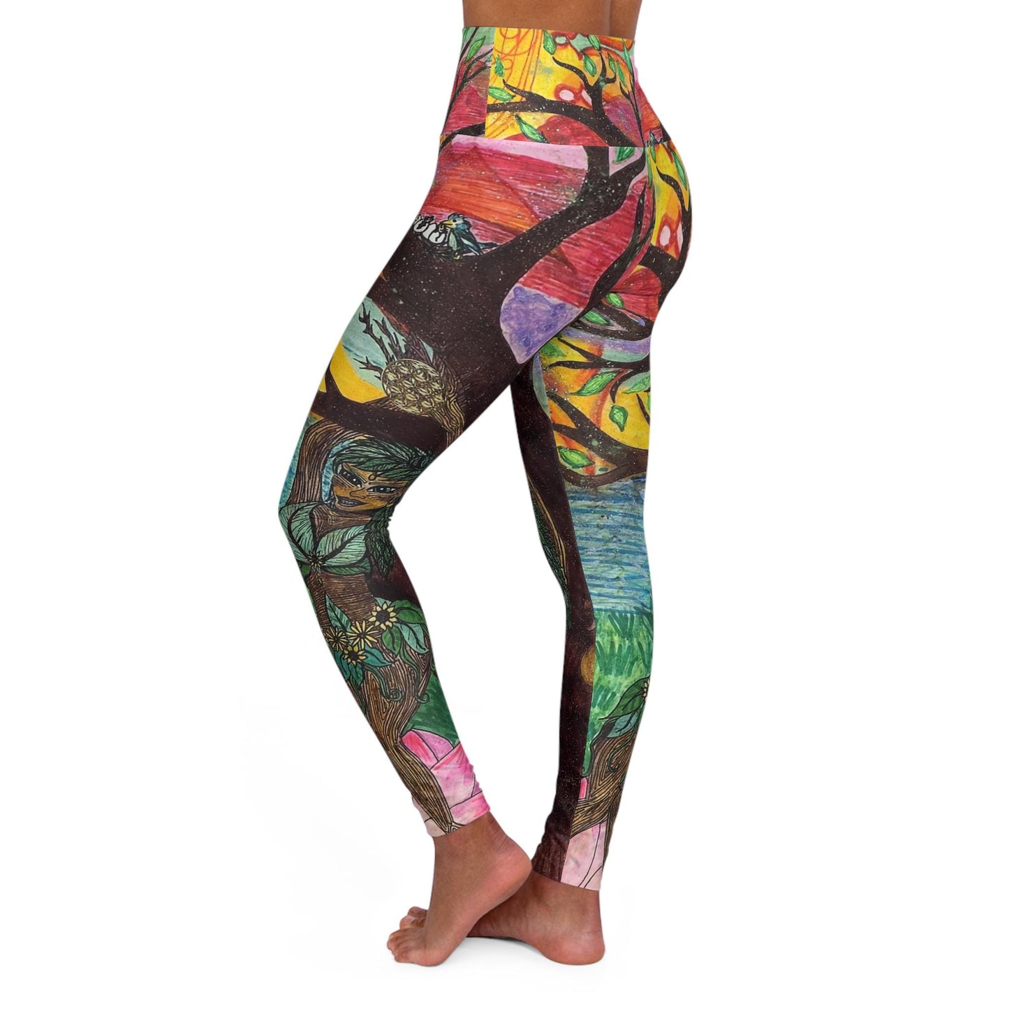 Hand Drawn Gaia Tree All Over Print High Waisted Yoga Leggings