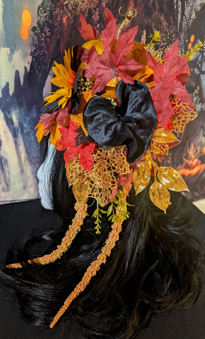 Fall Pumpkin Queen Headdress Sunflower Maple Leaf Crown Autumn Festival Headpiece Halloween Harvest Costume Faerie Fantasy Wedding