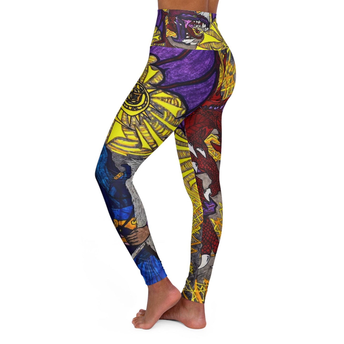 Hand Drawn Wizard Dragon All Over Print High Waisted Yoga Leggings
