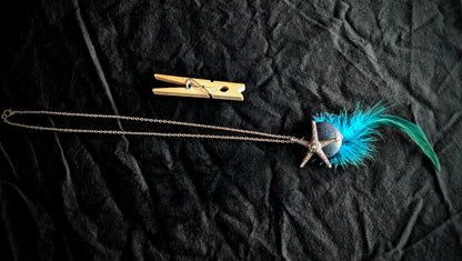Wild Siren Pendant Necklace Starfish Charm Blue Gem Green Feather Ocean Fantasy Jewelry Mermaid Sea Goddess Festival Accessory