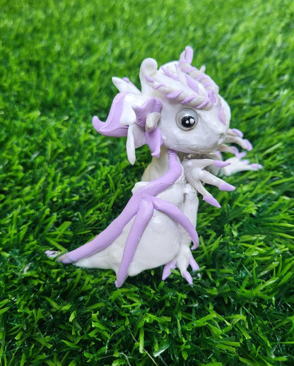Amethyst Dragon Sculpture White & Purple Dragon Figurine Crystal Fantasy Dragon Statue Gemstone Chest Mythical Creature Collectible Gift