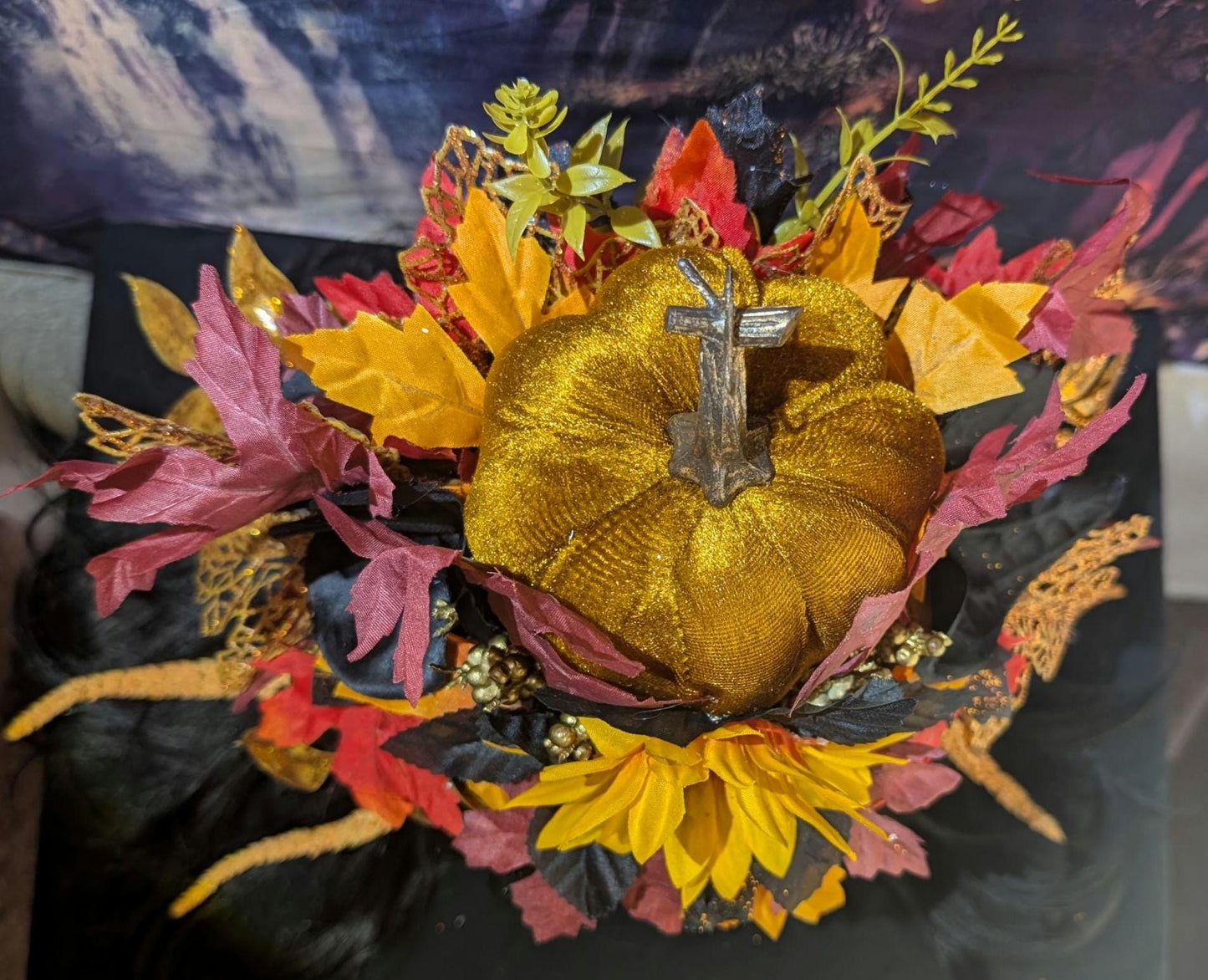 Fall Pumpkin Queen Headdress Sunflower Maple Leaf Crown Autumn Festival Headpiece Halloween Harvest Costume Faerie Fantasy Wedding