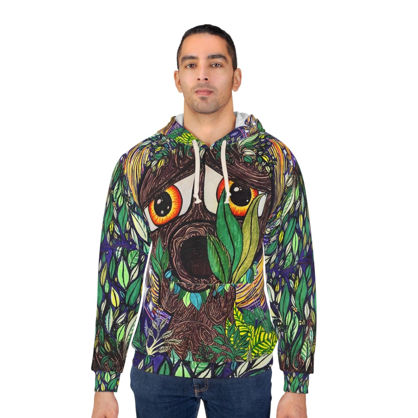 Woodland Deku Scrub Hoodie Hand Drawn All-Over Print Nature Illustration Sweatshirt