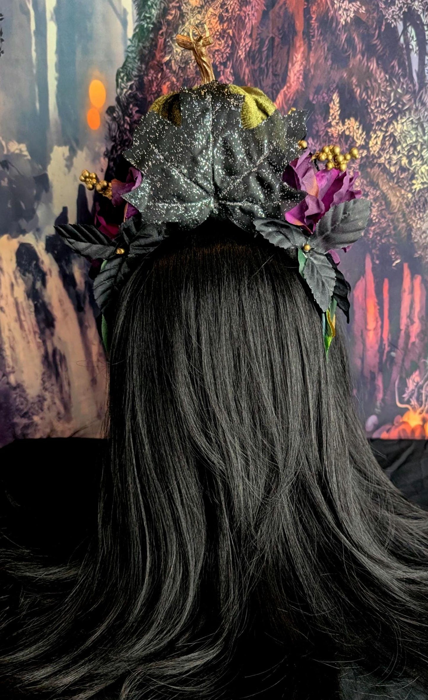 Nightshade Green Pumpkin Headdress Violet Rose Gold Berry Crown Autumn Faerie Headpiece Fall Harvest Wedding Hair Accessory Woodland Leaves