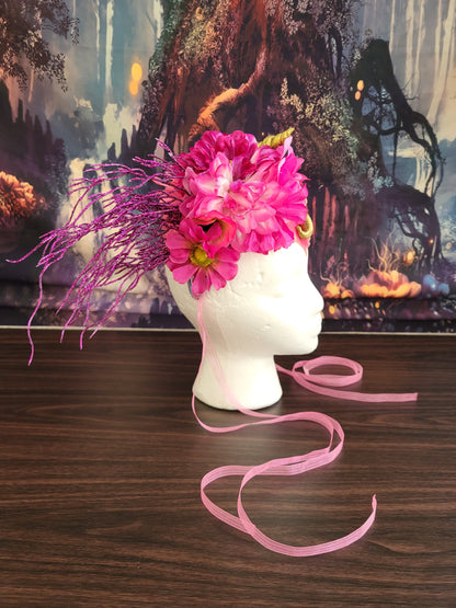 Unicorn Queen Headdress Hot Pink Flower Crown Gold Dragon Horns Fantasy Cosplay Headpiece Festival Costume Fairycore Faerie Accessories