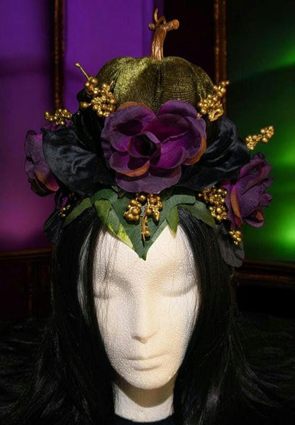 Nightshade Green Pumpkin Headdress Violet Rose Gold Berry Crown Autumn Faerie Headpiece Fall Harvest Wedding Hair Accessory Woodland Leaves